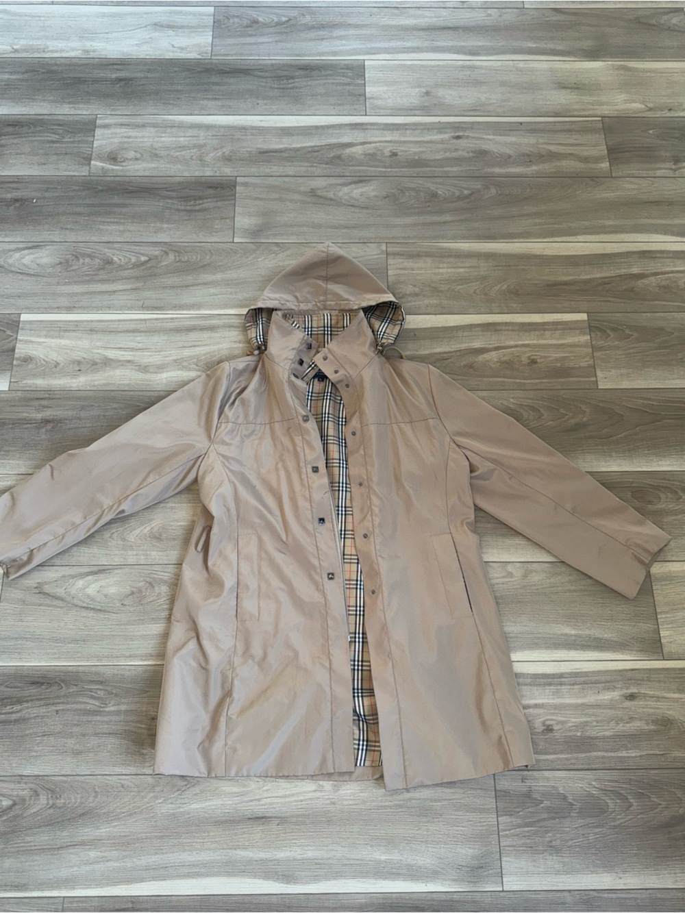 Burberry Tan Hooded Raincoat with Signature Check Lining